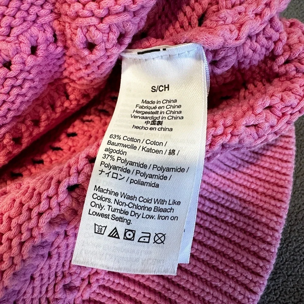 J.Crew Size S Balloon Sleeve Pointelle crochet Sweater Baby Pink Cotton Blend.